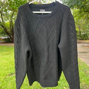 Guess Round Neck Crew Neck Cable Knit Sweater, Black, Men's Size Medium